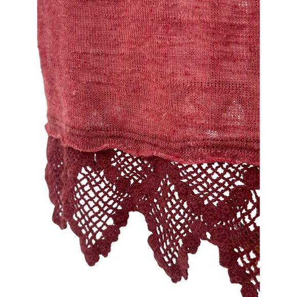 Vtg Y2K Free People Pink Lace Crochet Trim Knit Cardigan | Boho Coastal Grandma - Picture 10 of 16